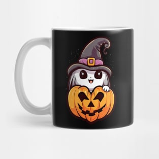 Adorable Ghost with heart shaped Pumpkin Mug